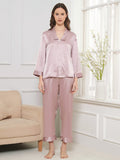 Soft Plum Button Up Long Sleeve 2-Piece Silk Pajamas Set - slipintosoft