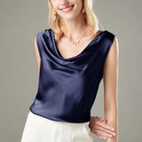 Versatile Ladies Silk Sleeveless Blouse 100% Mulberry Silk Cowl Collar Tops