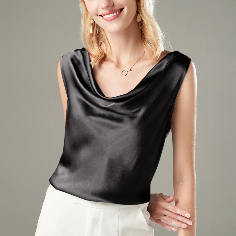 Versatile Ladies Silk Sleeveless Blouse 100% Mulberry Silk Cowl Collar