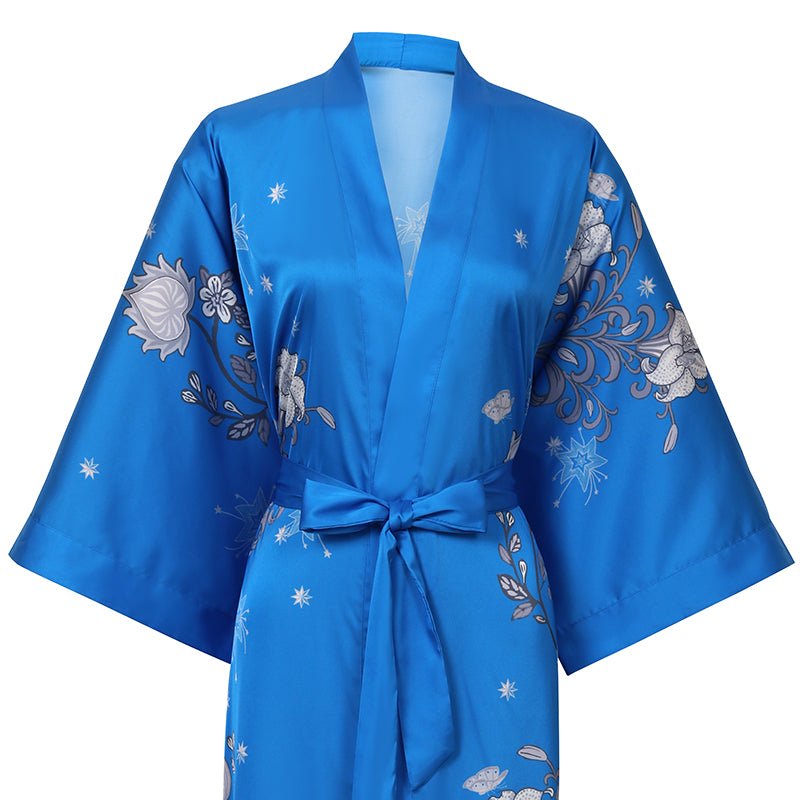 Womems Silk Kimono Robes Elegant Long Sleeves Women's Handpainted Flower Robe - slipintosoft