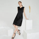 Women Black Silk Dresses 100% Pure Sleeveless Mulberry Silk Dress - slipintosoft