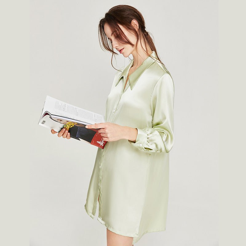 Women Classical Silk Sleep Shirt 100% Mulberry Silk Nightgown Sleep Dress - slipintosoft