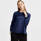 Women Long Sleeve Pullover Round Neck Silk Blouse - slipintosoft