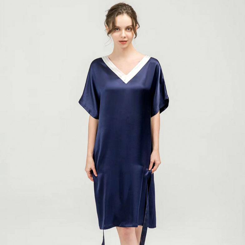 Navy Blue Nightgown and Robe Set Short With Lace