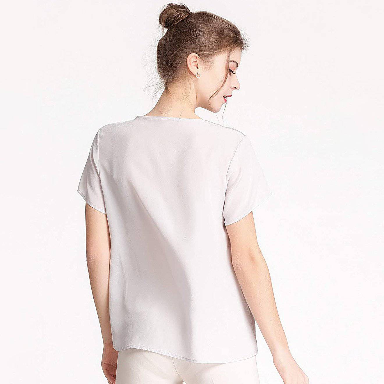 Women Mulberry Silk T-Shirt Short Sleeve V Neck Tank Ladies Silk Shirt - slipintosoft