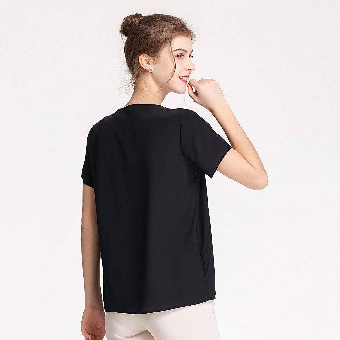 Women Mulberry Silk T-Shirt Short Sleeve V Neck Tank Ladies Silk Shirt - slipintosoft
