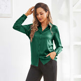 Women Silk Blouse 100% Pure Silk Long Sleeves Work Silk Shirt Blouses Tops - slipintosoft