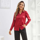 Women Silk Blouse 100% Pure Silk Long Sleeves Work Silk Shirt Blouses Tops - slipintosoft