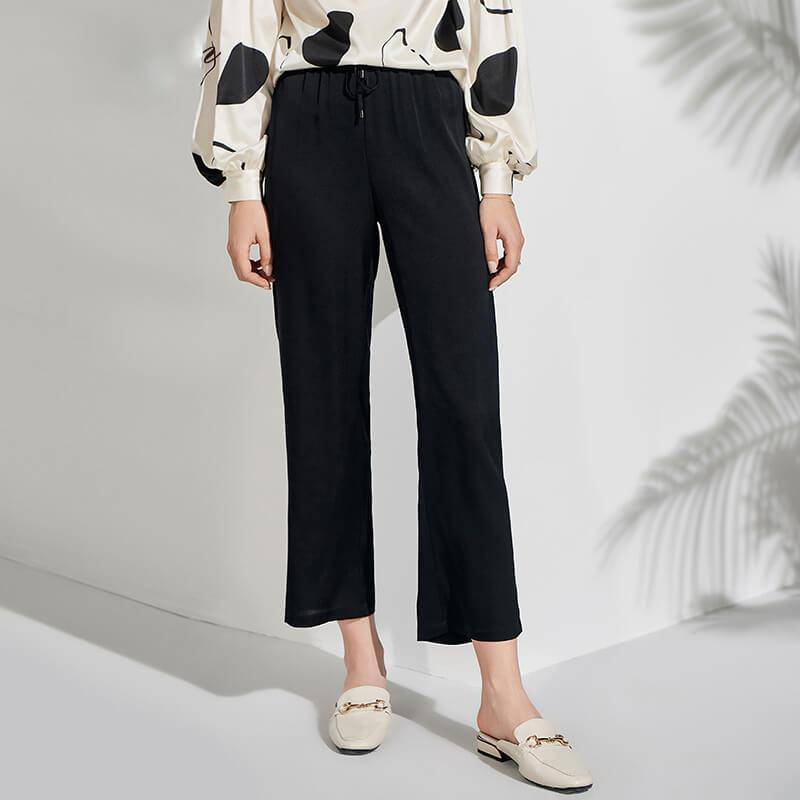 Women Silk cropped pants Long Wide-leg Mulberry Silk trousers - slipintosoft