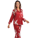 Women Silk Pajamas Set Printed Ladies Gorgeous Silk Nightwear Set - slipintosoft