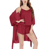 Women Silk Robe Set 3pcs Silk Camisole Sets And Bathrobe - slipintosoft
