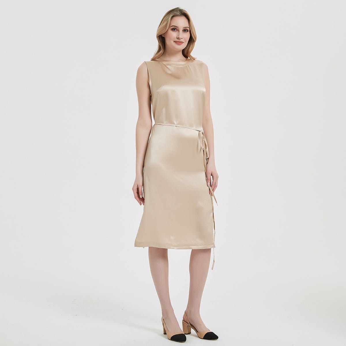 Women Stand Collar Silk Dress Pure 100% Real Mulberry Silk Dresses - slipintosoft