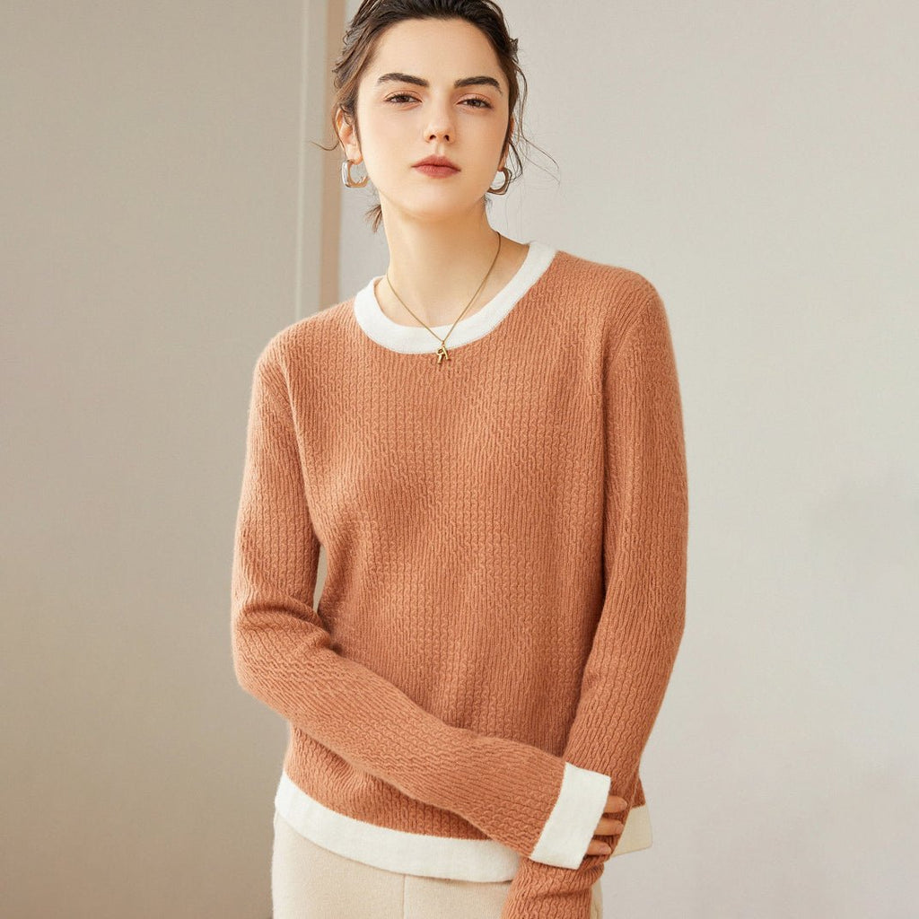 Women's 100% Cashmere Colorblock Knitted Jacquard Crewneck Sweater - slipintosoft