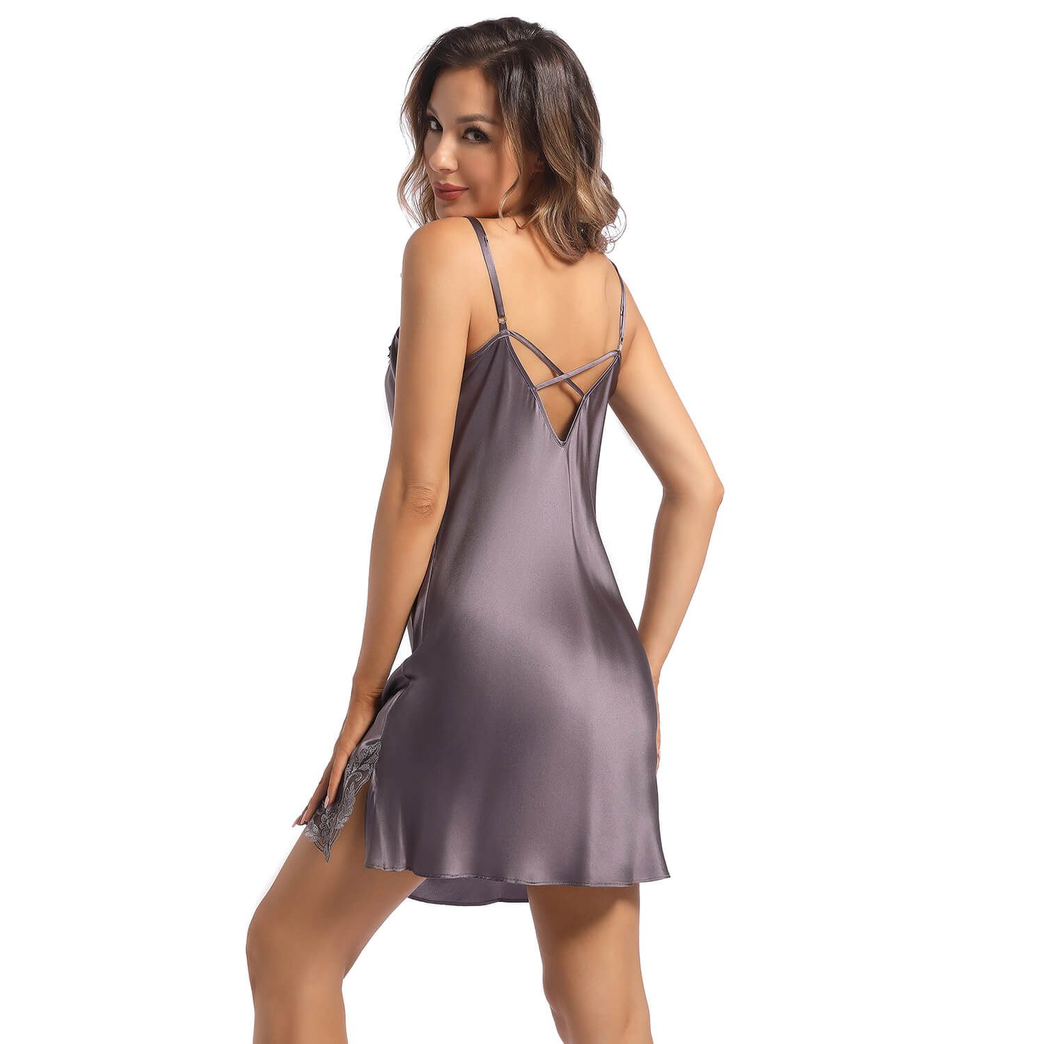 Women's 100% Silk Nightgown Sexy Silk Lace Slip Dress - slipintosoft