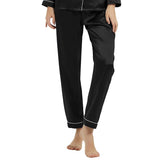 Women's Black Silk Pajama Pants with White Piping - slipintosoft