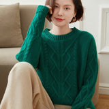 Women's Boatneck Cashmere Sweater Solid Cable-Knit Sweater Jumper - slipintosoft