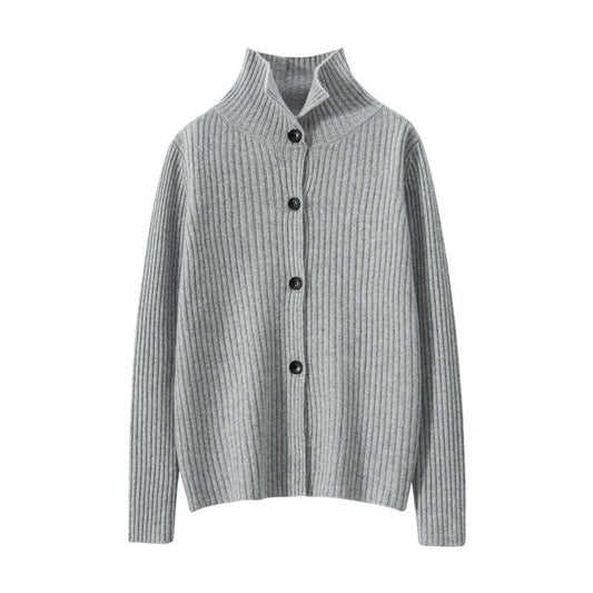 Women's Button-down Cashmere Cardigans Rib-Knit Solid Cashmere Coat - slipintosoft