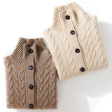 Women's Cable-Knit 100% Cashmere Button-Down Mock-Neck Cardigan - slipintosoft