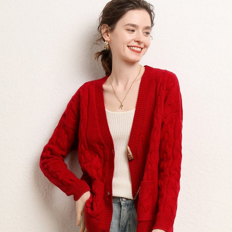 Women's Cable-Knit Cashmere Cardigans with Pockets Superfine Cashmere Outwear - slipintosoft