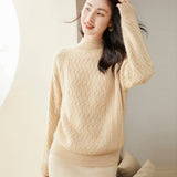 Women's Cable-Knit Cashmere Sweater Half Turtleneck Sweaters Jumpers - slipintosoft