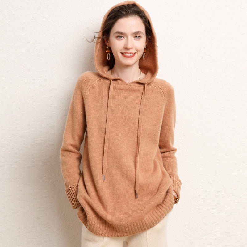 Women's Cashmere Hoodies with Drawstring Casual Cashmere Sweater Hood - slipintosoft