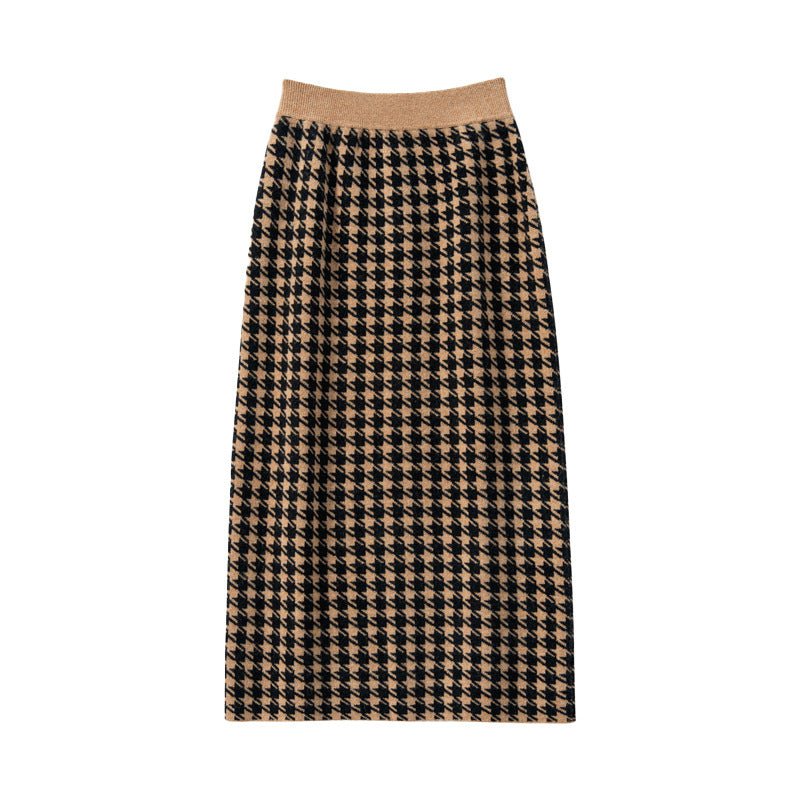 Women's Cashmere Midi Skirt Houndstooth Cashmere Dresses - slipintosoft