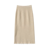 Women's Cashmere Midi Skirt with Tassels High Waist Solid Cashmere Dresses - slipintosoft