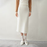 Women's Cashmere Midi Skirt with Tassels High Waist Solid Cashmere Dresses - slipintosoft