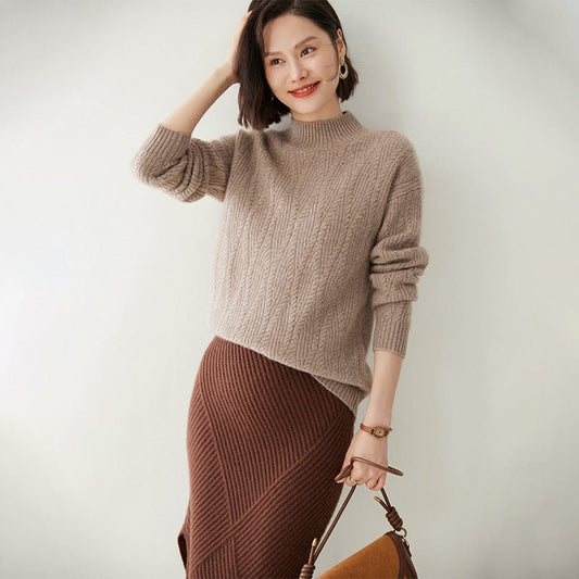 Women's Chic Half Turtleneck Cashmere Sweater Knitted Cashmere Pullover - slipintosoft