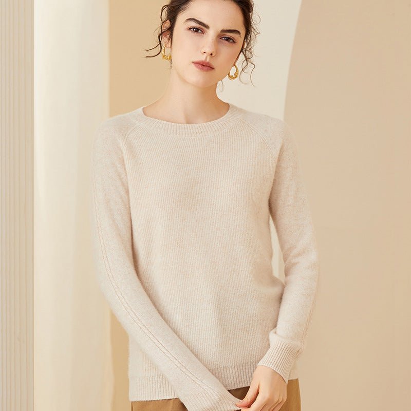 Women's Crew Neck Solid Cashmere Sweaters Long Sleeves Tops - slipintosoft