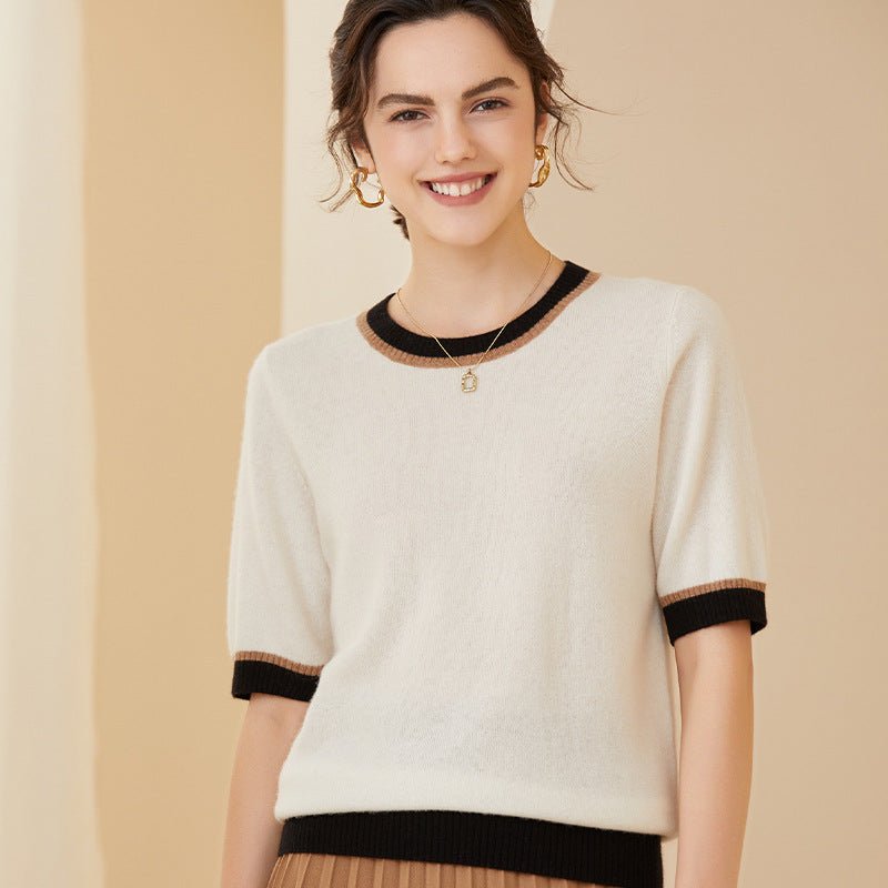 Women's Crewneck Cashmere Sweater Half Sleeves Round Neck Cashmere Pullover - slipintosoft