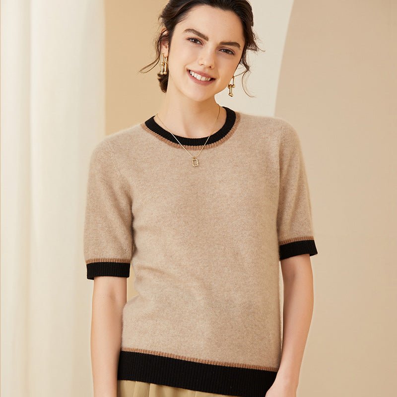 Women's Crewneck Cashmere Sweater Half Sleeves Round Neck Cashmere Pullover - slipintosoft