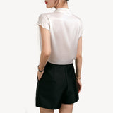 Women's Dark Grey Short Sleeve Silk Wrap Blouse - slipintosoft