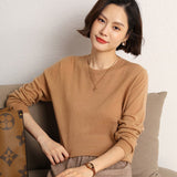Women's Elegant Crewneck Cashmere Sweater Long Sleeves Sweaters - slipintosoft