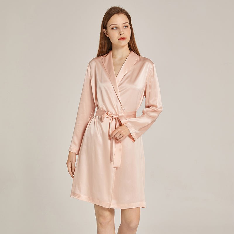 Womens Elegant Mid Length Silk Robe Mulberry Silk Long Sleeves Bathrobe Sleepwear - slipintosoft