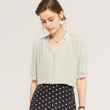 Womens Fresh Elegant Silk Blouse 100% Mulberry  Short Sleeves Silk Shirt Casual Office Work Tops