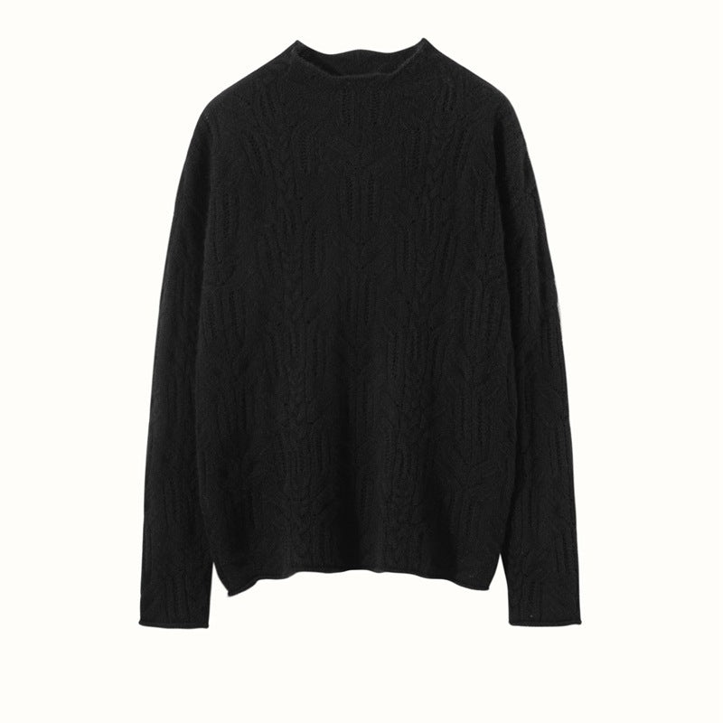 Women's Half Turtleneck Cashmere Sweater Knitted Cut-out Cashmere Pullover - slipintosoft