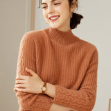 Women's Half Turtleneck Cashmere Sweater Slim Fit Solid Cashmere Pullover - slipintosoft