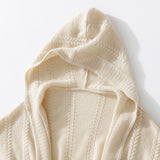 Women's Hooded Cashmere Cardigans with Sash Long Cable-Knit Sweater - slipintosoft