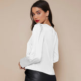 Women's Lantern Sleeve Silk Top Luxury 22mm Mulberry Long Sleeves Silk Shirt - slipintosoft