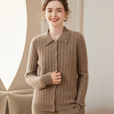 Women's Lapel Neck Cashmere Cardigans Full Button Down Cashmere Sweater - slipintosoft