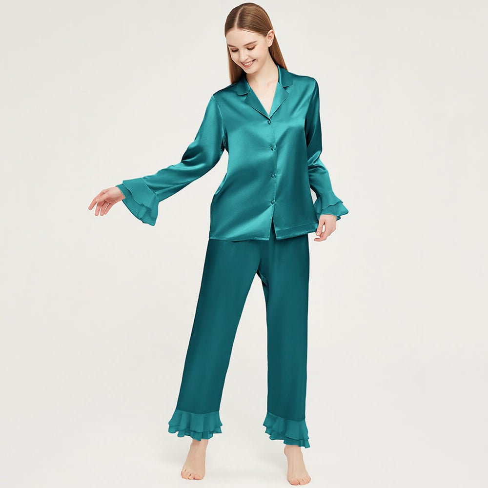 Women's Luxury Silk Pajamas Set For Winter Long Sleeves Ladies Retro  Sleepwear