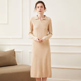 Women's Long Sleeves Cashmere Dresses Polo Neck Slim Fit Cashmere Dress - slipintosoft