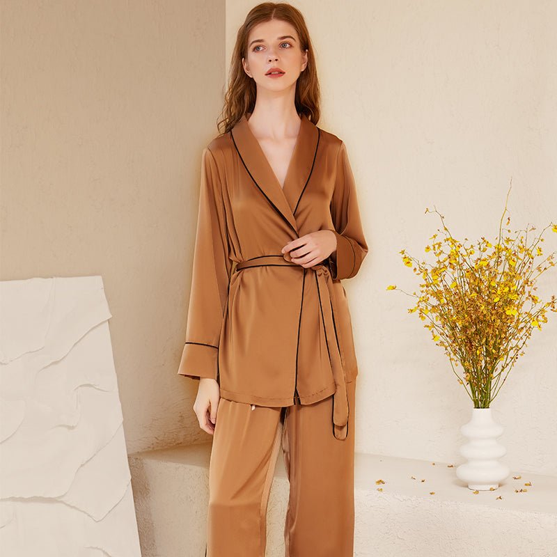 Men's 19MM 100% Pure Mulberry Silk Pajamas Set Long Sleeves