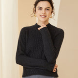 Women's Mock Neck Cashmere Long Sleeves Cable-Knit Sweater - slipintosoft