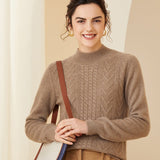 Women's Mock Neck Cashmere Long Sleeves Cable-Knit Sweater - slipintosoft