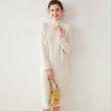 Women's Mock Neck Cashmere Midi Dress Basic Long Sleeve Knitted Dresses - slipintosoft