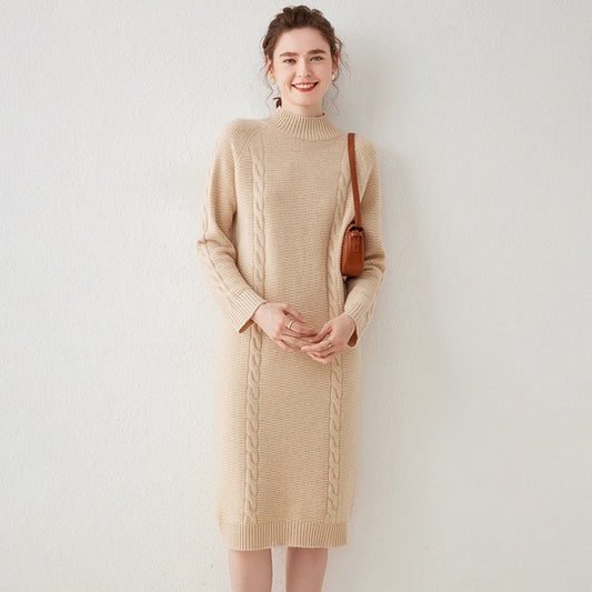 Women's Mock Neck Cashmere Midi Dress Basic Long Sleeve Knitted Dresses - slipintosoft