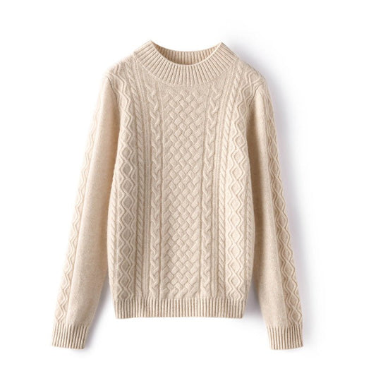 Women's Mock Neck Cashmere Sweater Cable-Knit Solid Cashmere Pullover - slipintosoft
