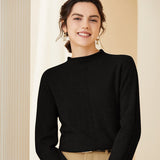 Women's Mock Neck Cashmere Sweater Curled-up Edge Solid Colors - slipintosoft